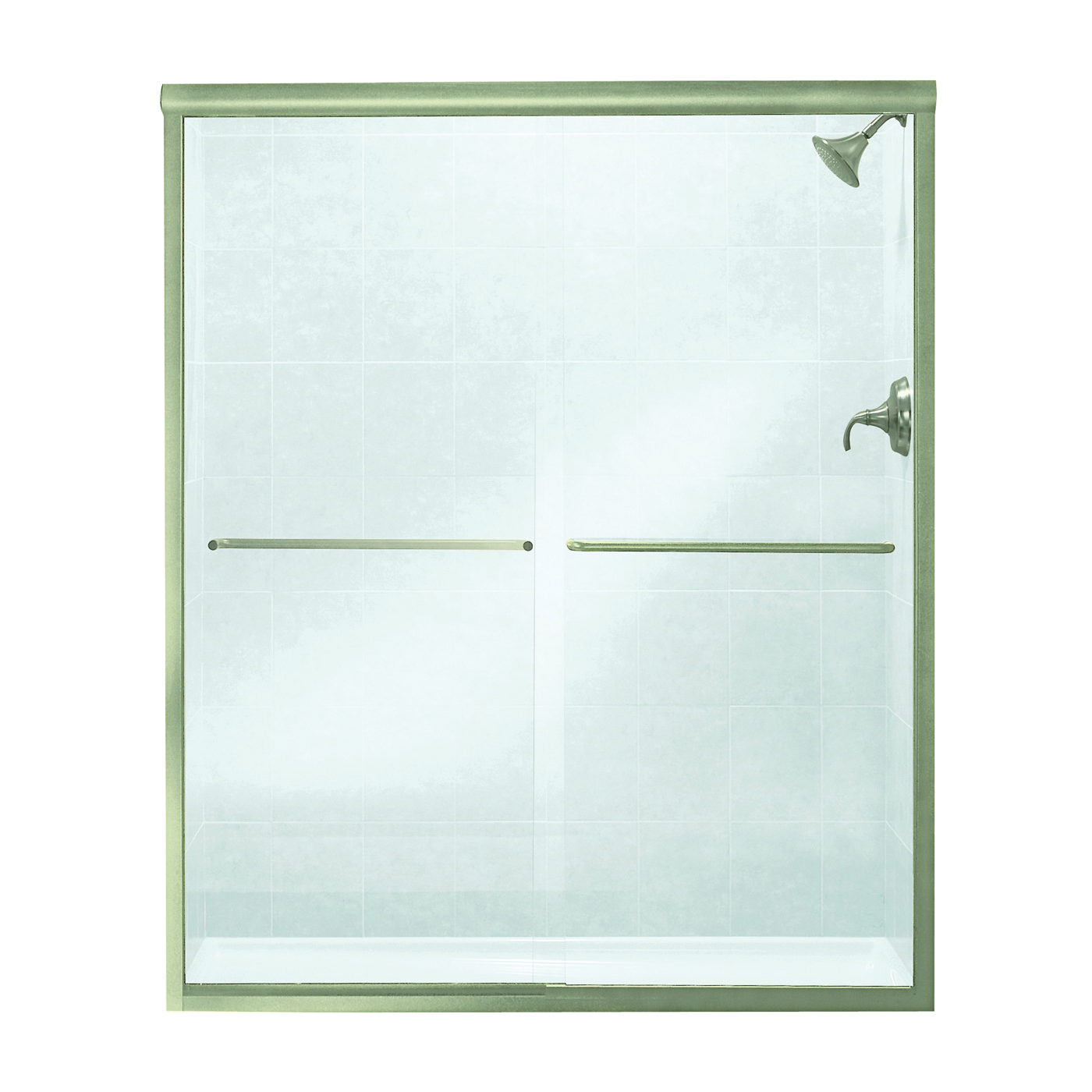 5475-59N-G05 Shower Door, Clear Glass, Tempered Glass, Frameless Frame, Aluminum Frame, Stainless Steel