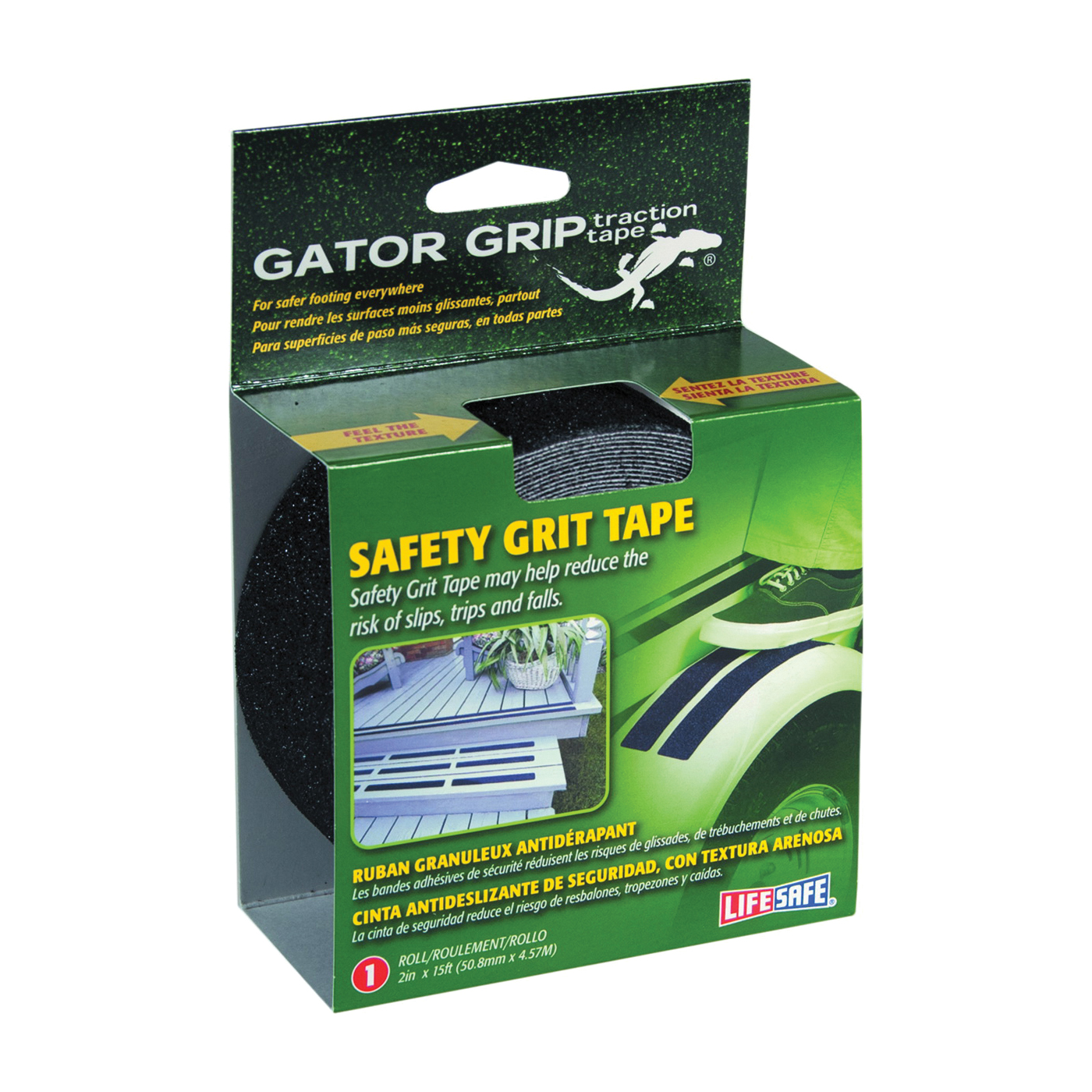 Gator Grip RE3951 Safety Grit Tape, 15 in L, 2 in W, PVC Backing, Black