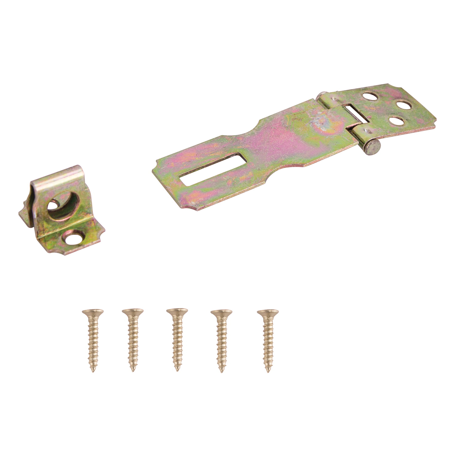 BH-7013L-PS Safety Hasp, 2-1/2 in L, 2-1/2 in W, Steel, Satin Brass, 9/32 Dia Shackle, Fixed Staple