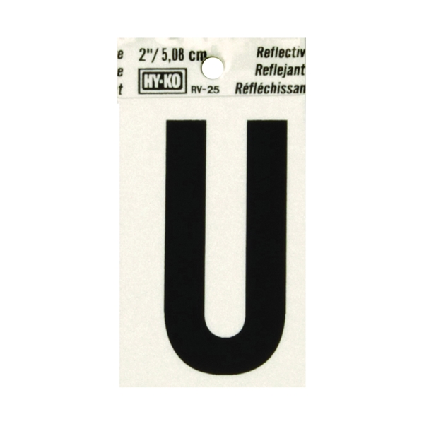RV-25/U Reflective Letter, Character: U, 2 in H Character, Black Character, Silver Background, Vinyl