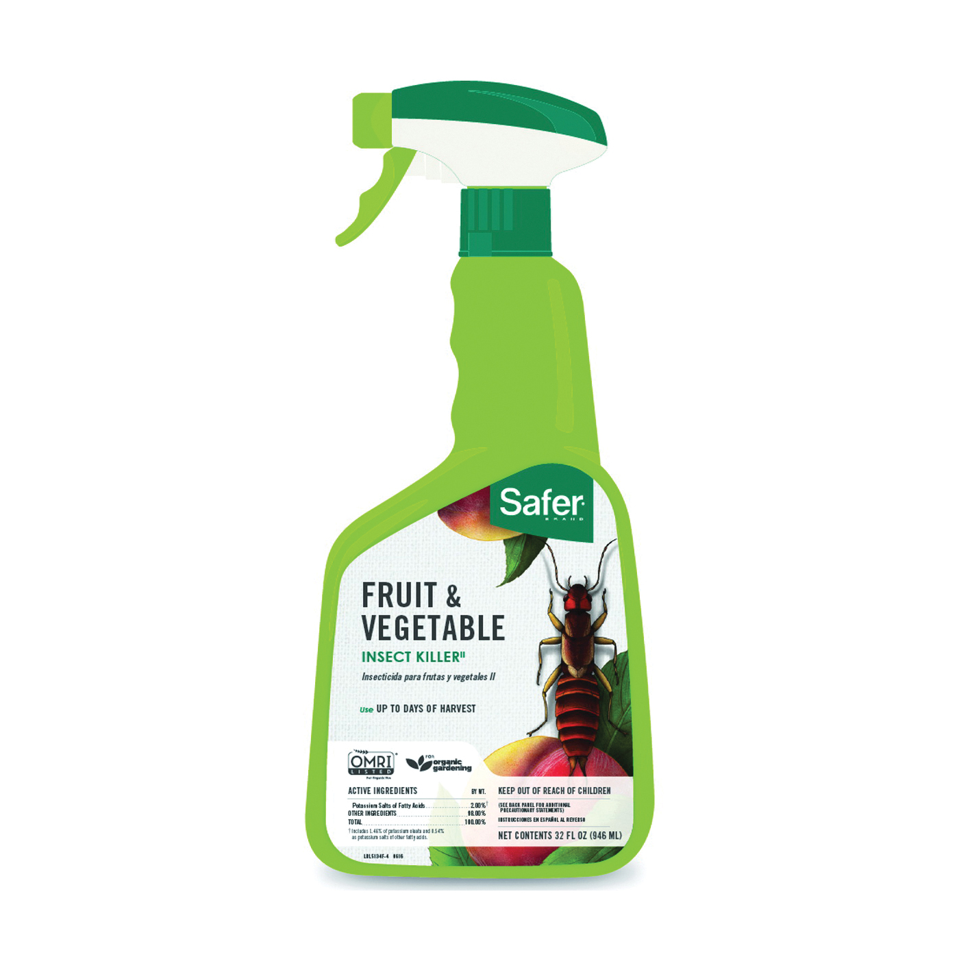 Safer 5134-6 Insect Killer, Liquid, 32 oz Bottle, Translucent White