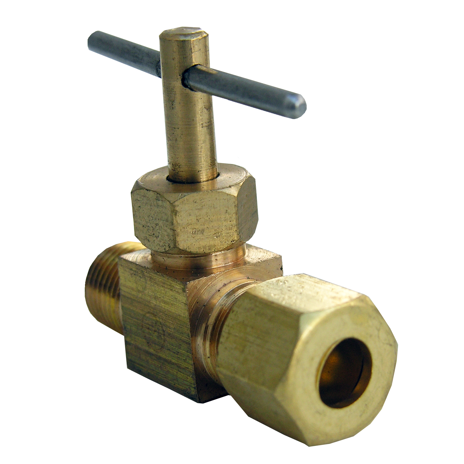 17-1309 Straight Needle Valve, 1/4 x 1/8 in Connection, Compression x MIP, Brass Body