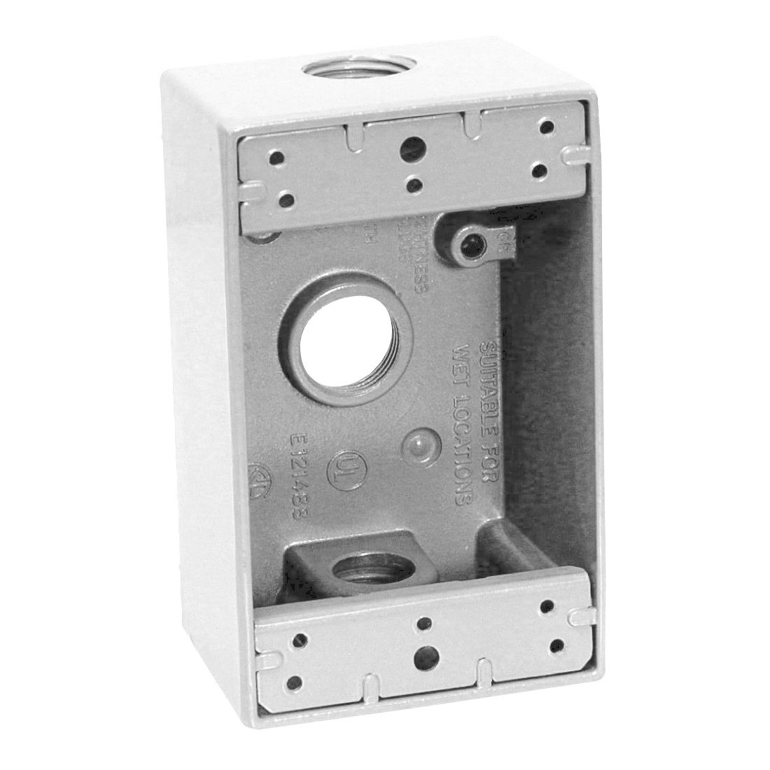 TEDDICO/BWF 1503W-1 Outlet Box, 1-Gang, 3-Knockout, 3-1/2 in Knockout, Metal, White, Powder-Coated - 1