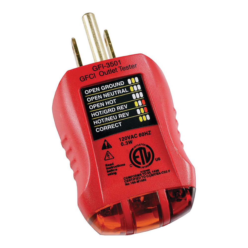 GB GFI-3501 Fault Receptacle Tester and Circuit Analyzer, Red - 1