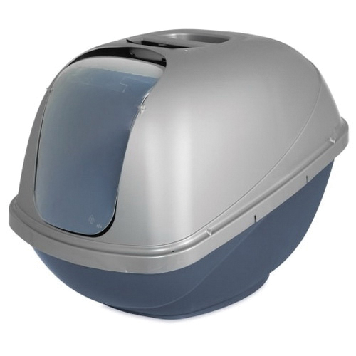 Petmate 42091 Litter Pan, 19 in W, 18-1/2 in D, Plastic, Blue Steel Base/Pearl Silver Hood