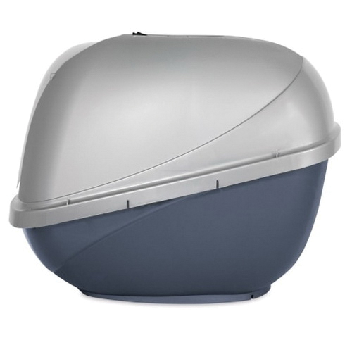 Petmate 42091 Litter Pan, 19 in W, 18-1/2 in D, Plastic, Blue Steel Base/Pearl Silver Hood