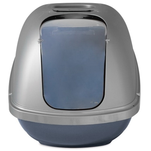 Petmate 42091 Litter Pan, 19 in W, 18-1/2 in D, Plastic, Blue Steel Base/Pearl Silver Hood