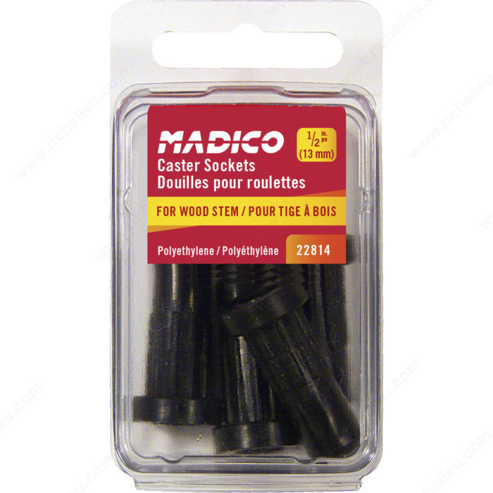 Richelieu F22814 Caster Socket, Plastic, Black, Specifications: Wood Stem Mounting