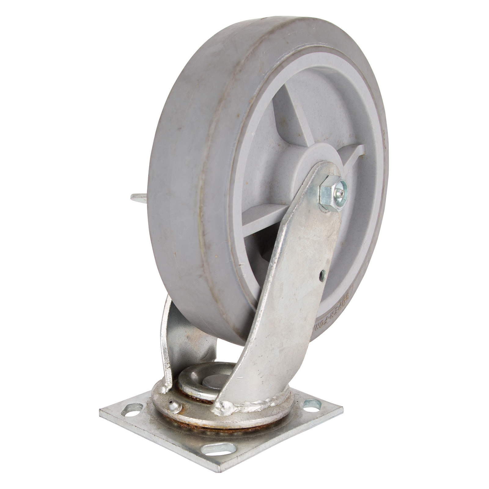 JC-T08 Swivel/Brake Caster, 8 in Dia Wheel, 2 in W Wheel, Thermoplastic Rubber Wheel, Gray, 750 lb