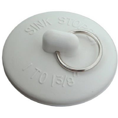 Master Plumber 714-664 Sink Stopper with Metal Ring, Rubber, White, For: 1 to 1-3/8 in Drains