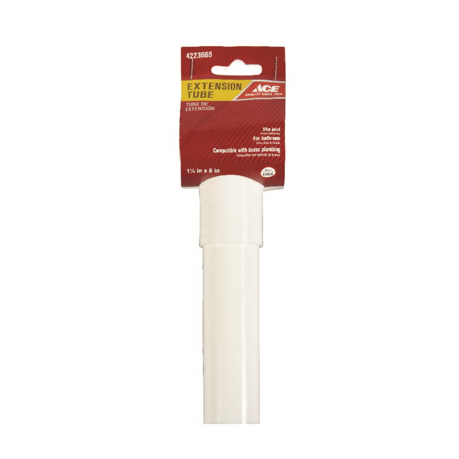 ACE ACE944W Extension Tube, 1-1/4 in Dia x 6 in L Dimensions, Specifications: Slip Joint Connection, Polypropylene, 1 PK