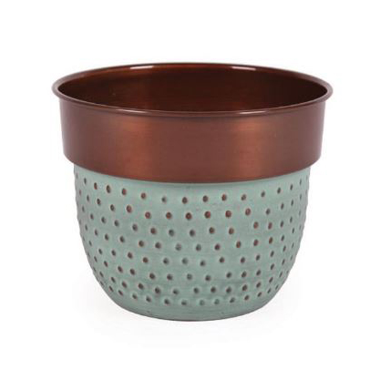 robert allen home & garden MPT01569 Dots Planter, 6 in H, 4-3/4 in W, Mini Bella Design, Metal, Copper Patina