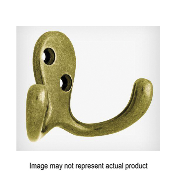 Liberty Hardware 145889 Double Prong Robe Hook, 35 lb, 2-Hook, Zinc, Antique Brass, Wall, 2/PK
