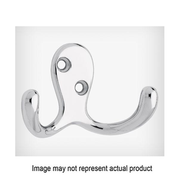 Liberty Hardware 145888 Double Prong Robe Hook, 35 lb, 2-Hook, Zinc, Polished Chrome, Wall, 2/PK