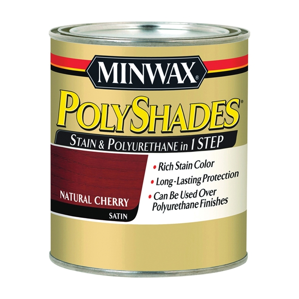 Minwax 213904444 Waterbased Polyurethane Stain, Satin, Liquid, Natural Cherry, 0.5 pt, Can