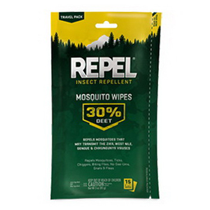 Repel HG-94100 Insect Repellent Mosquito Wipe, Wetted Fabric, Alcohol, 15 Count, Pack