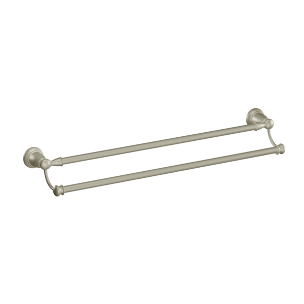 Banbury Series Y2622BN Double Towel Bar, 24 in L Rod, Aluminum/Zamac, Brushed Nickel, Surface Mounting