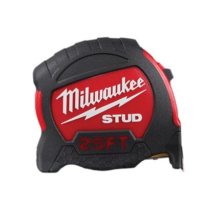 Milwaukee MET48229925 Tape Measure, 25 ft L Blade, 1-1/16 in W Blade, Steel Blade, ABS Case, Red Case