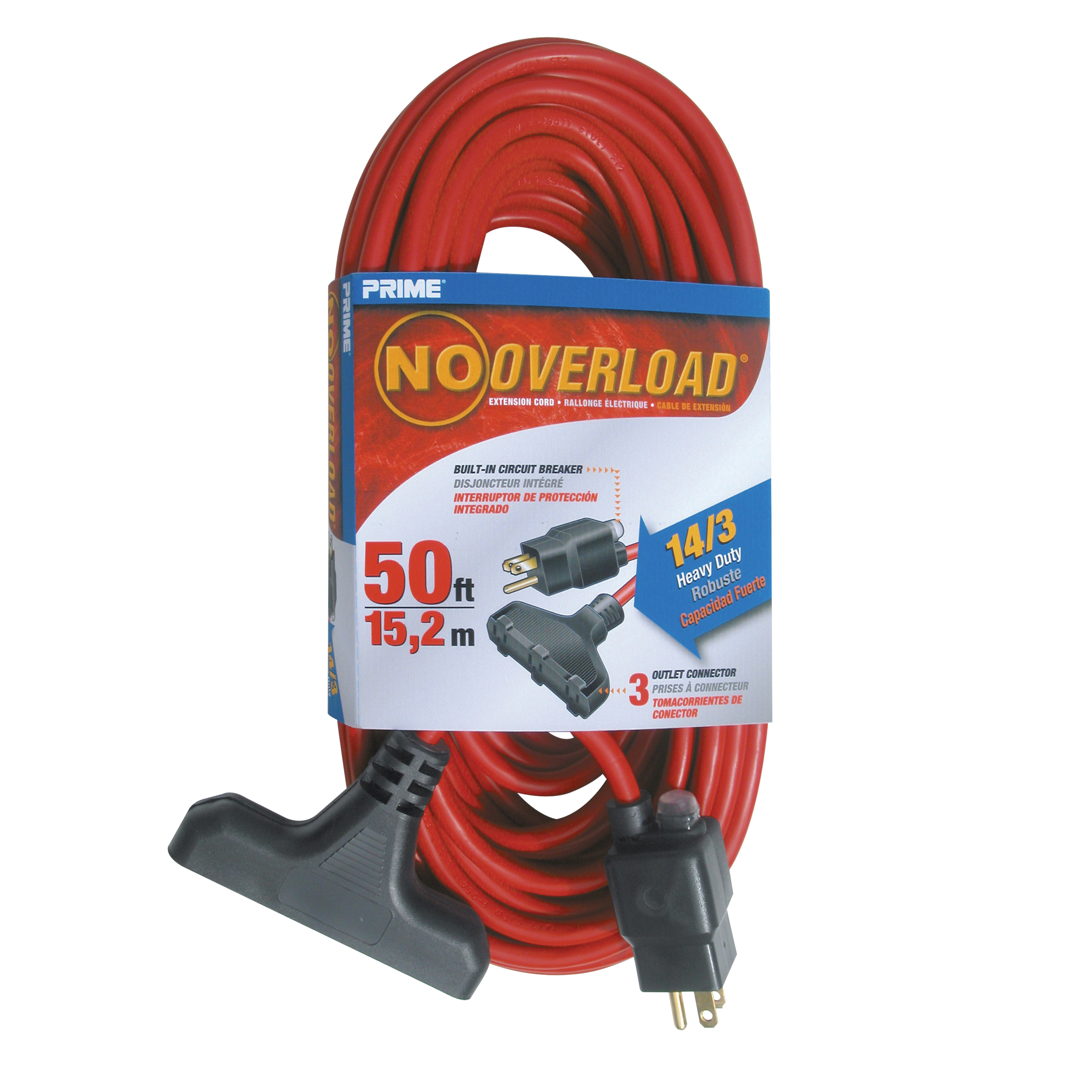 Prime CB614730 Extension Cord, 50 ft L, 15 A, 125 V, Red - 1