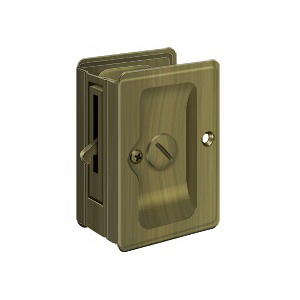 Deltana SDLA325U5 Privacy Pocket Door Lock, Brass, Antique Brass, 1-3/8 to 1-3/4 in Thick Door