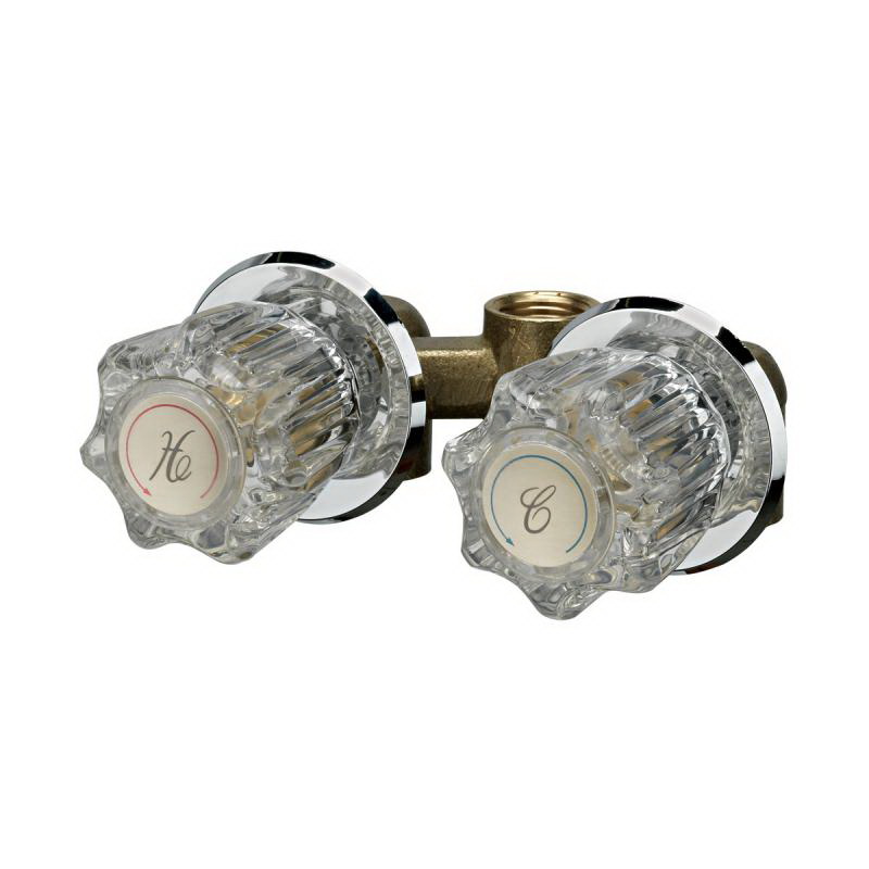 Homewerks 3220-15-CH-B Shower Stall Faucet, Brass, Chrome Plated, Knob Handle, 2-Handle, Wall