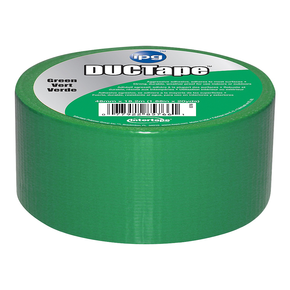 6720GRN Duct Tape, 20 yd L, 1.88 in W, Polyethylene-Coated Cloth Backing, Green