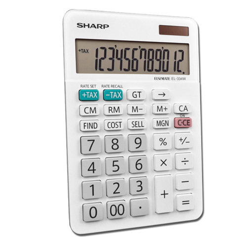 Sharp EL-334WB Desktop Calculator, Battery, Solar, 12 Display, LCD Display, White - 2