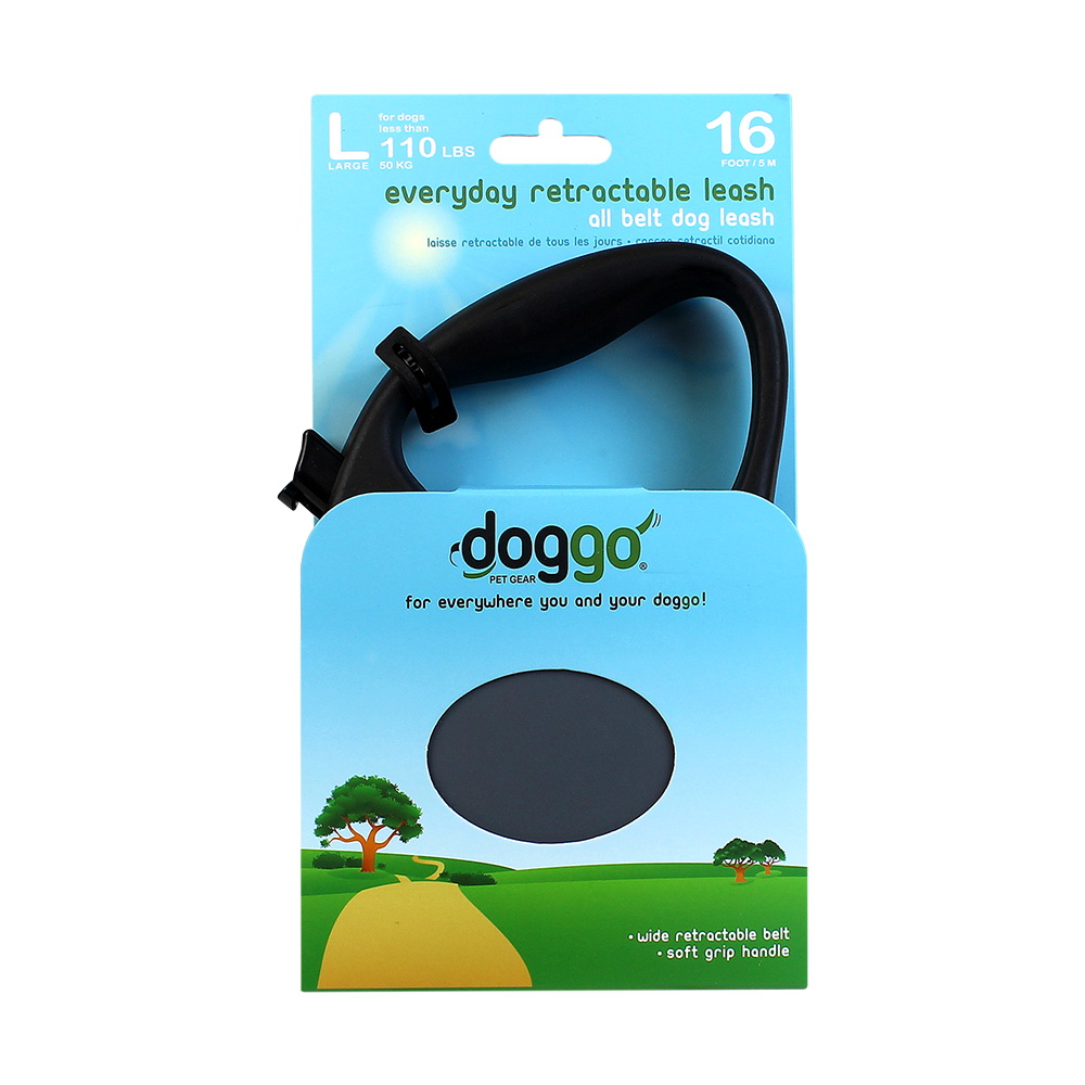 doggo DGO-RLSH-GG-LG Retractable Leash, 16 ft L, Granite Gray, Large Breed