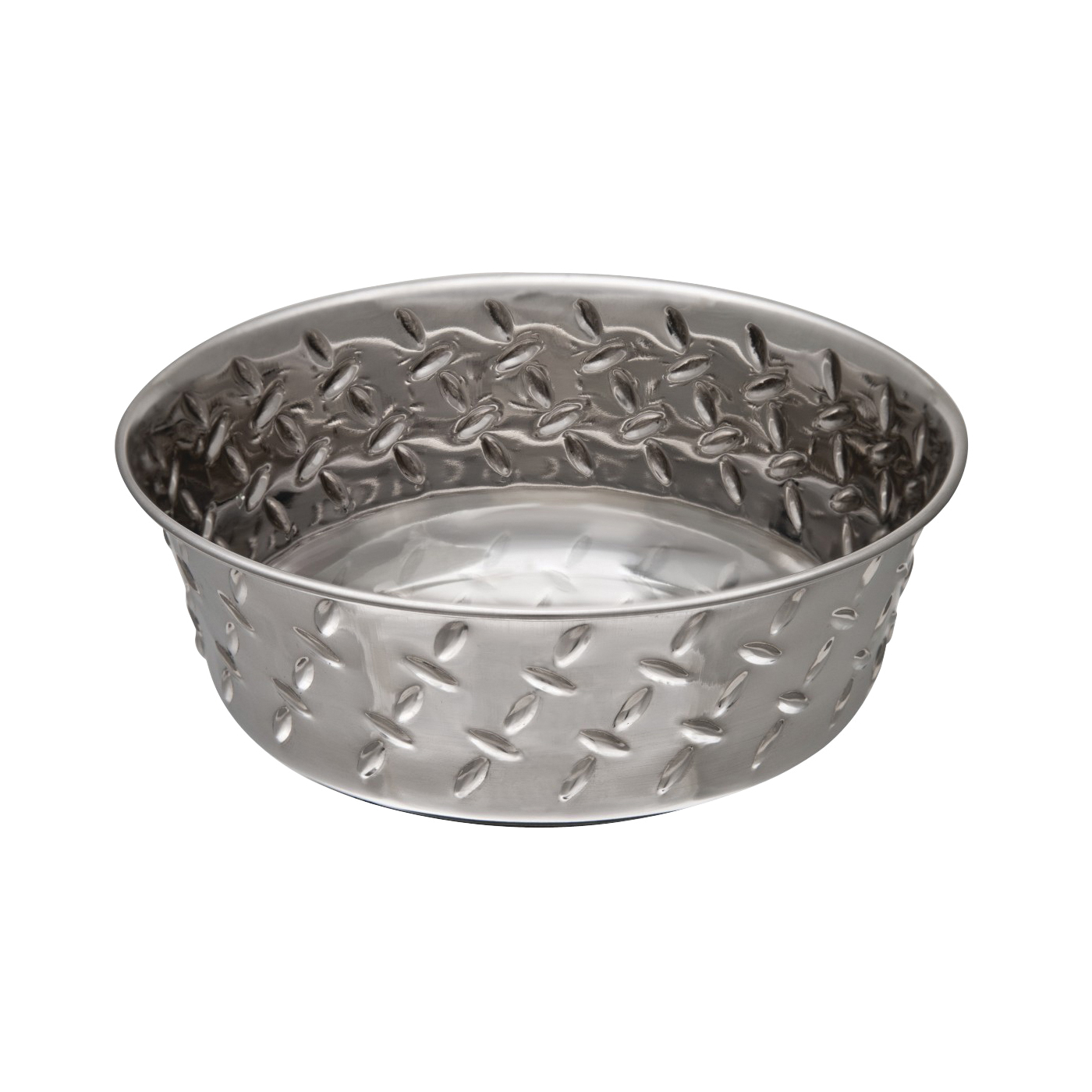 7255 Pet Feeding Dish, M, 1 qt Volume, Rubber Base/Stainless Steel Body, Silver