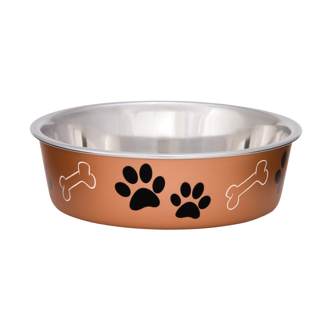 7452LC Pet Feeding Bowl, L, 52 oz Volume, Polyresin/Stainless Steel, Copper