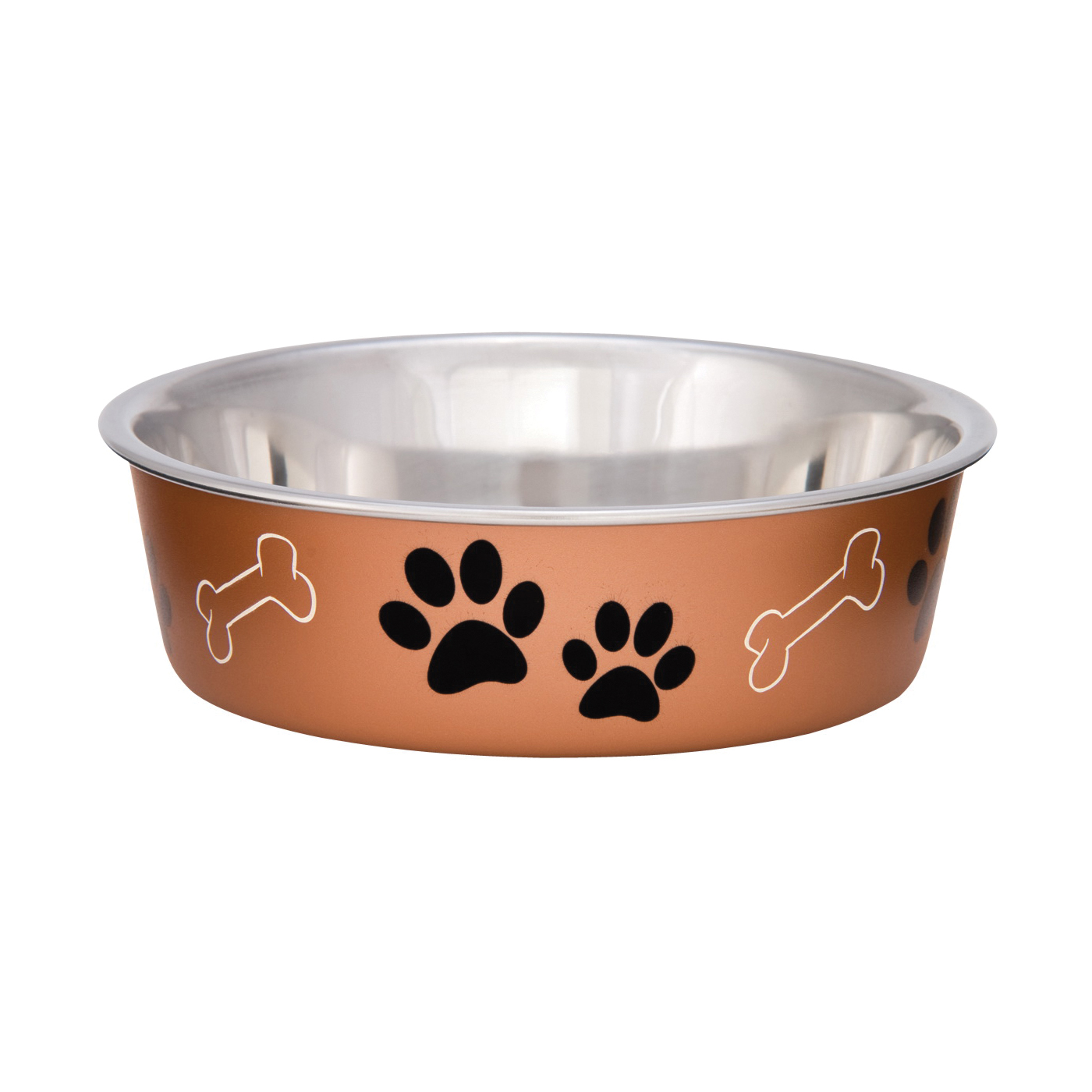 7450SC Pet Feeding Bowl, S, 15 oz Volume, Polyresin/Stainless Steel, Copper