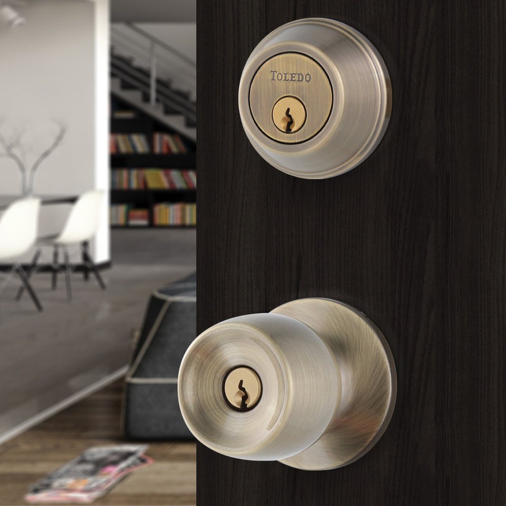 Toledo Malaga Series V1500MAUS5 Combination Lockset, Antique Brass, 3 Grade, Stainless Steel - 2