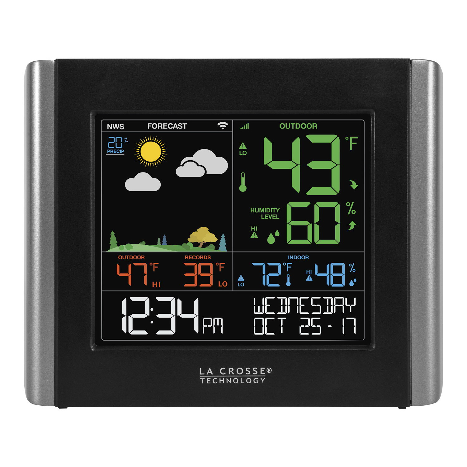 V10-TH Weather Station, 7.8 in L x 1.25 in W x 6.45 in H Display, Battery, 10 to 99 % Humidity Range