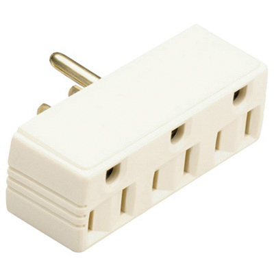 697ICC20 Single to Triple Plug In Outlet Adapter, 2 -Pole, 15 A, 125 V, 3 -Outlet, Ivory