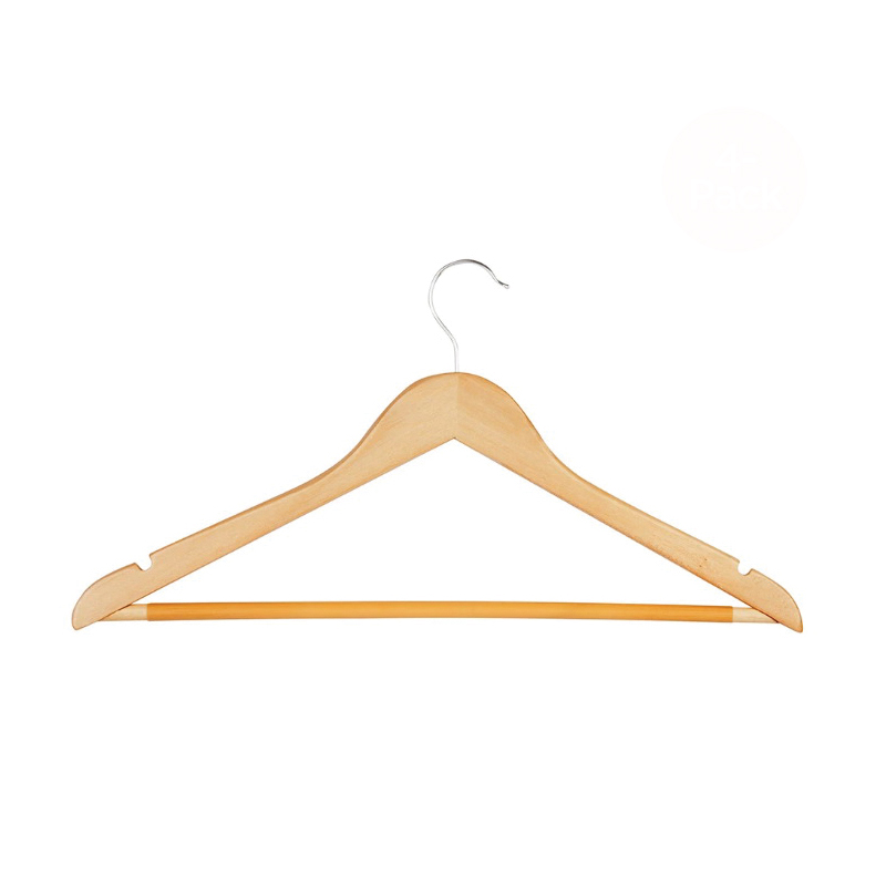 Honey-Can-Do HNG-01206 Series Suit Hanger, Maple, Maple, 17-1/2 in OAW, 9-1/2 in OAH, Maple Wood, 4/PK