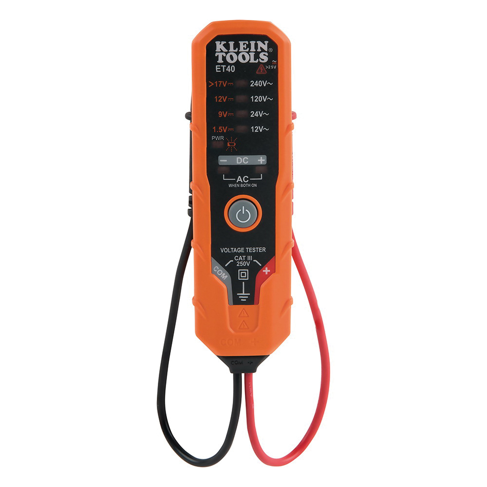 Klein Tools ET40 Electronic Tester, 12 to 240 V AC Voltage, 1.5 to >17 to 24 V DC Voltage, Analog LED Display