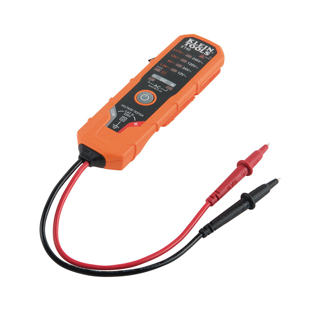 Klein Tools ET40 Electronic Tester, 12 to 240 V AC Voltage, 1.5 to >17 to 24 V DC Voltage, Analog LED Display