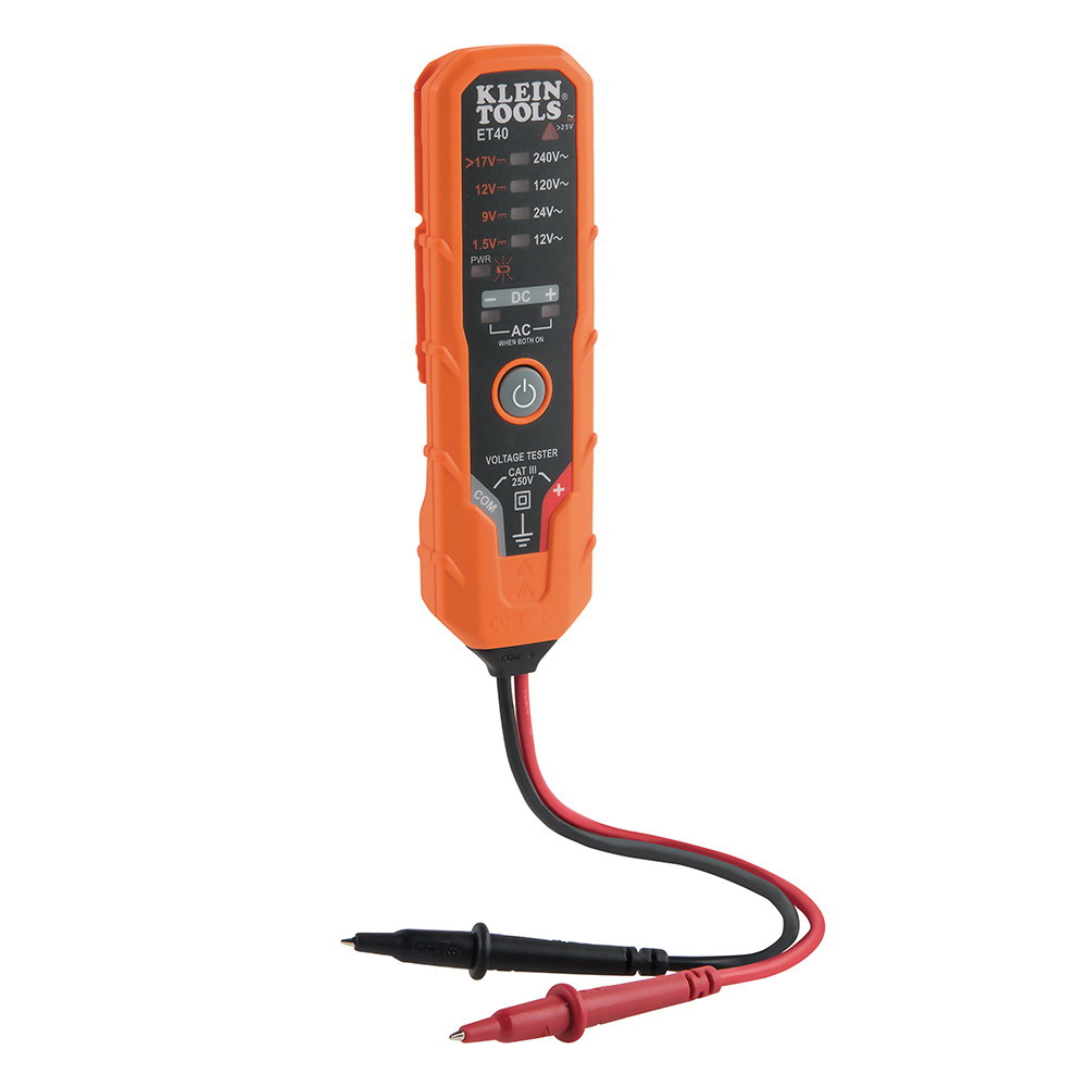 Klein Tools ET40 Electronic Tester, 12 to 240 V AC Voltage, 1.5 to >17 to 24 V DC Voltage, Analog LED Display