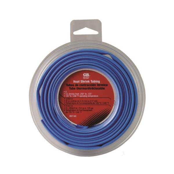 HST-101 Heat Shrink Tubing, 1/4 in Pre-Shrink, 1/8 in Post-Shrink Dia, 8 ft L, PVC, Blue
