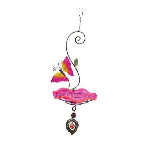 Heath 21523 Bird Feeder, Butterfly Bliss, Glass/Steel, Pink