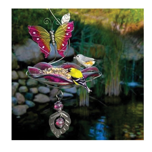Heath 21523 Bird Feeder, Butterfly Bliss, Glass/Steel, Pink