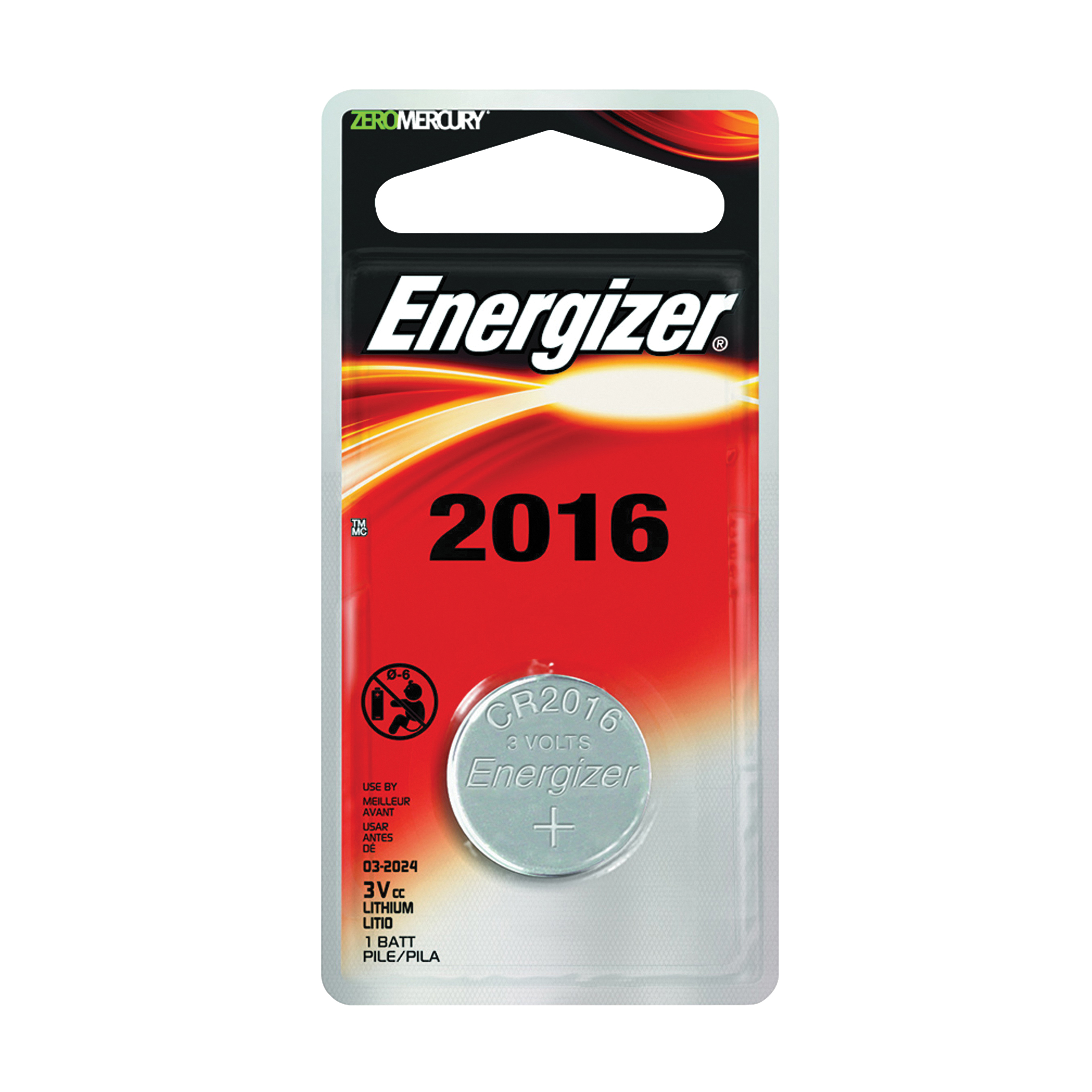 ECR2016BP Coin Cell Battery, 3 V Battery, 100 mAh, CR2016 Battery, Lithium, Manganese Dioxide