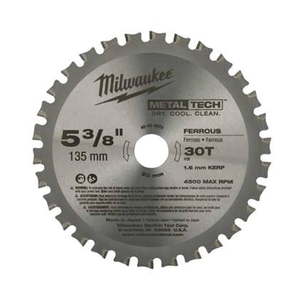 48-40-4070 Circular Saw Blade, 5-3/8 in Dia, 20 mm Arbor, 30-Teeth, Carbide Cutting Edge