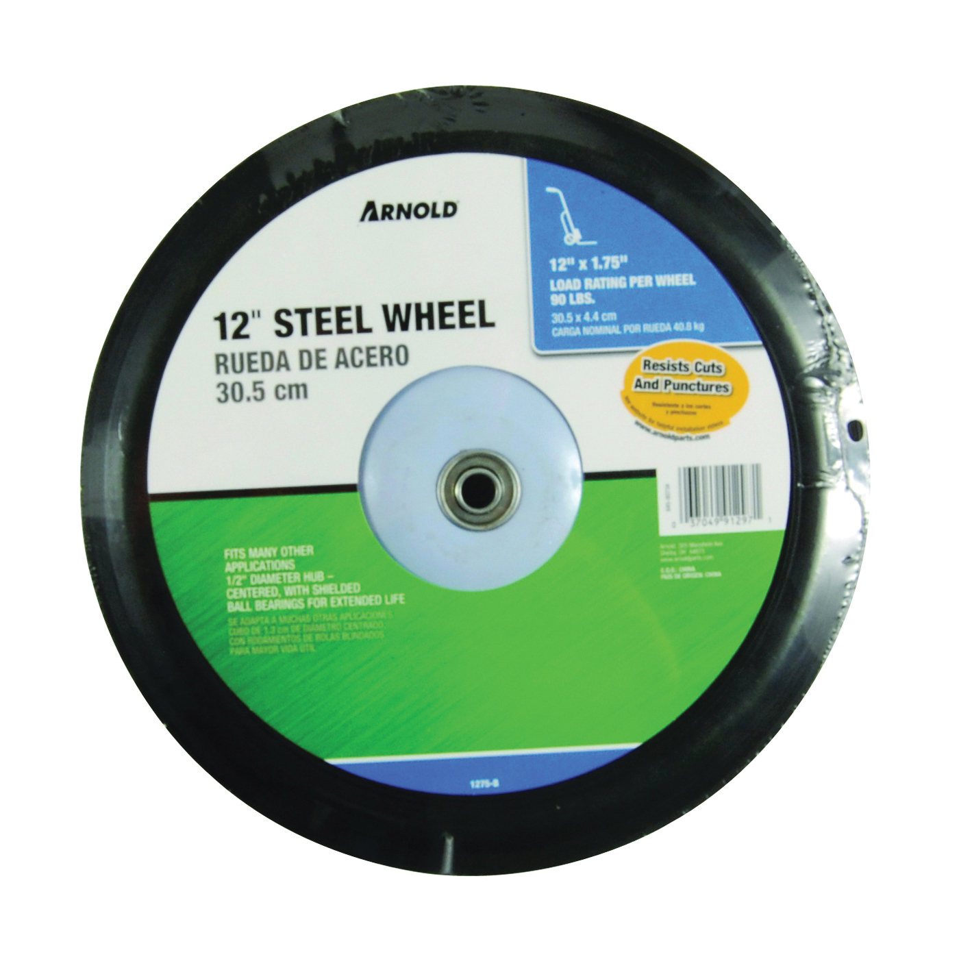 1275-B Tread Wheel, Semi-Pneumatic, Steel, For: Lawn Mowers