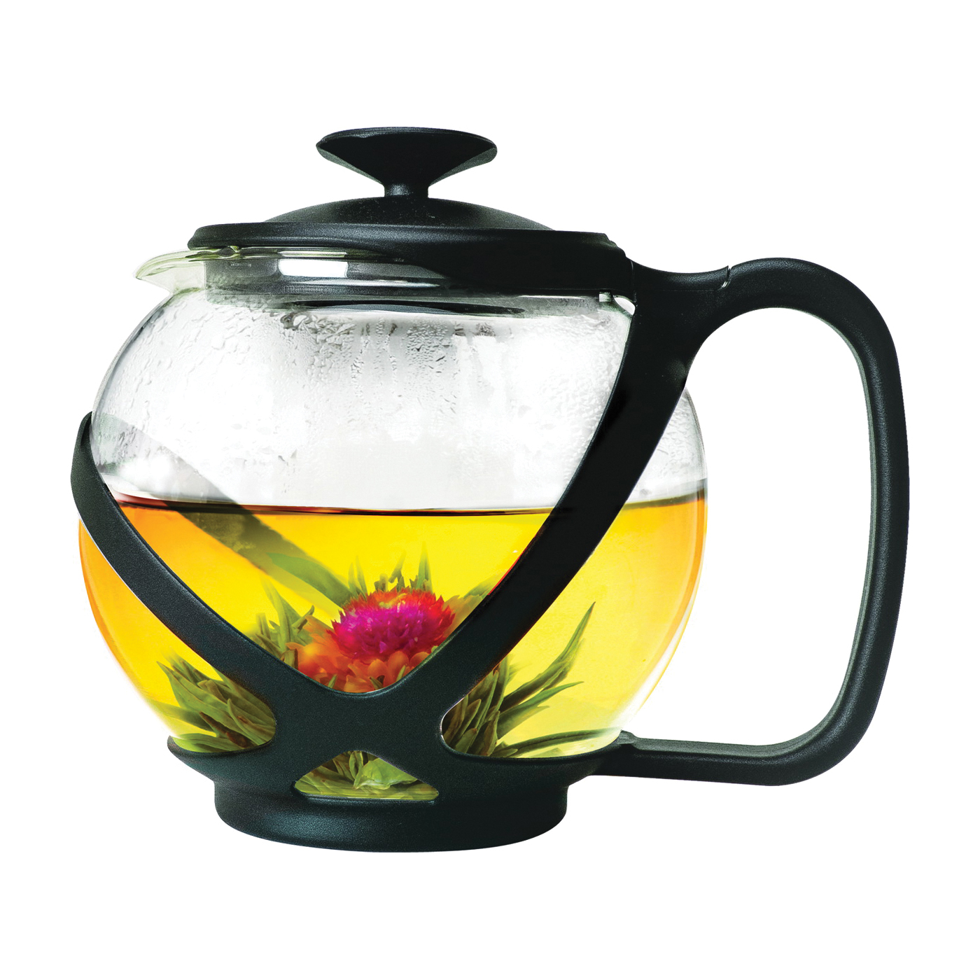 Tempo Series PTA-2340 Teapot, 40 oz Capacity, Borosilicate Glass, Black/Red
