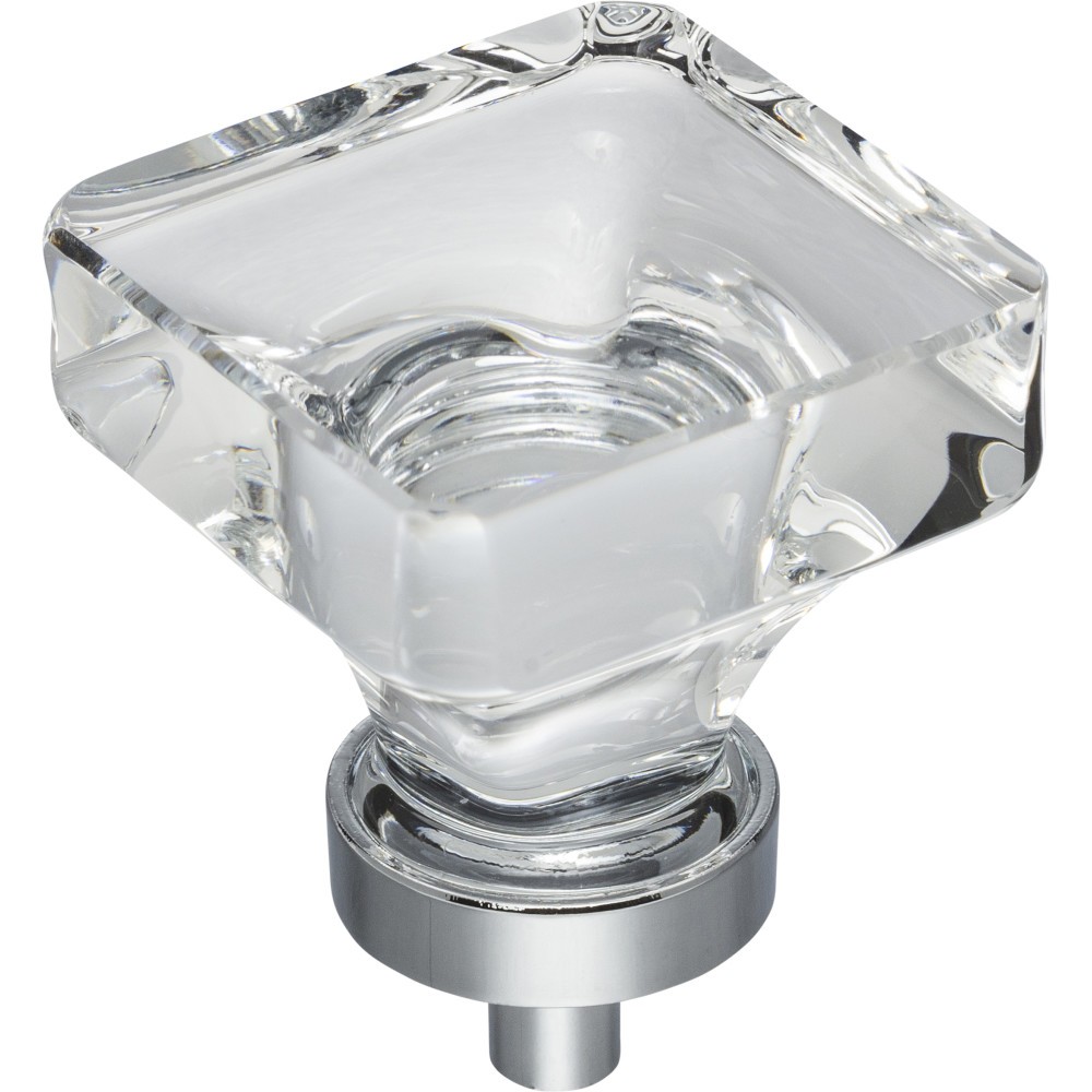Jeffrey Alexander Harlow Series G140L-PC Cabinet Knob, 1-5/16 in Projection, Glass/Zinc, Polished Chrome