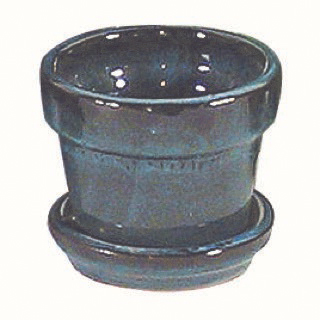 11951 Pot with Attached Saucer, 8-1/4 in Dia, 6-3/4 in H, Ceramic, Tropical Blue