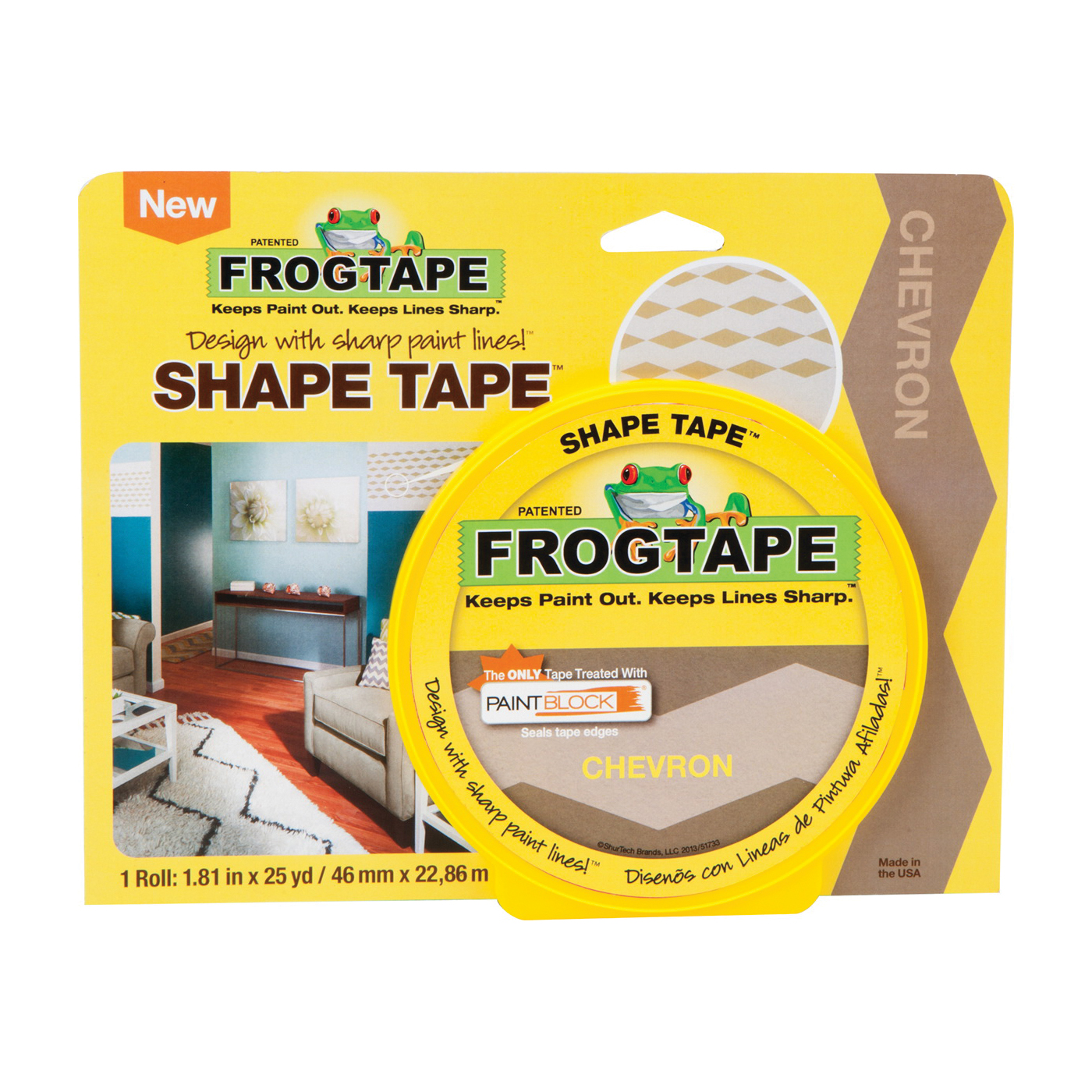 FrogTape 282549 Masking Tape, 25 yd L, 1.81 in W, Chevron