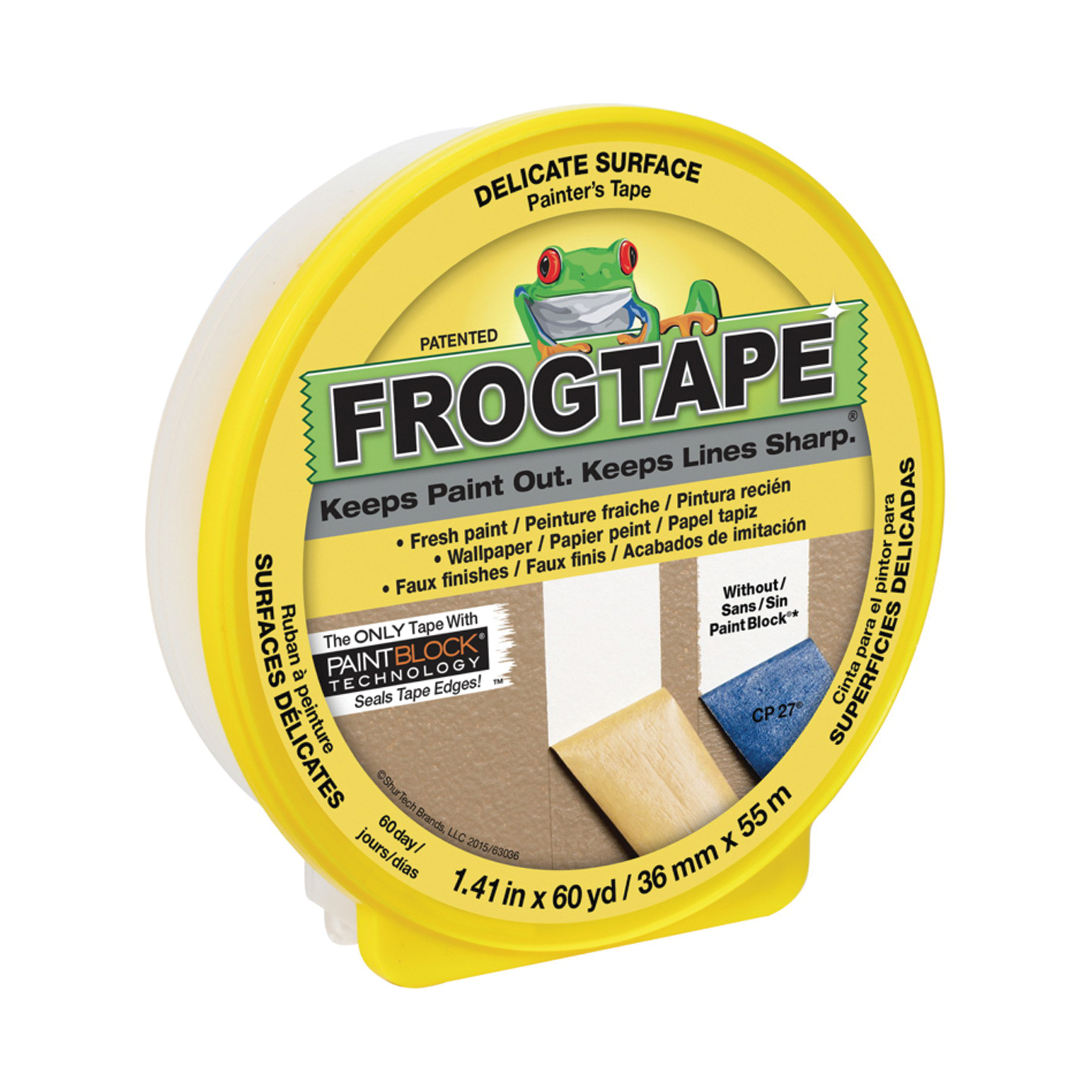 FrogTape 240483 Masking Tape, 60 yd L, 1.41 in W, Yellow