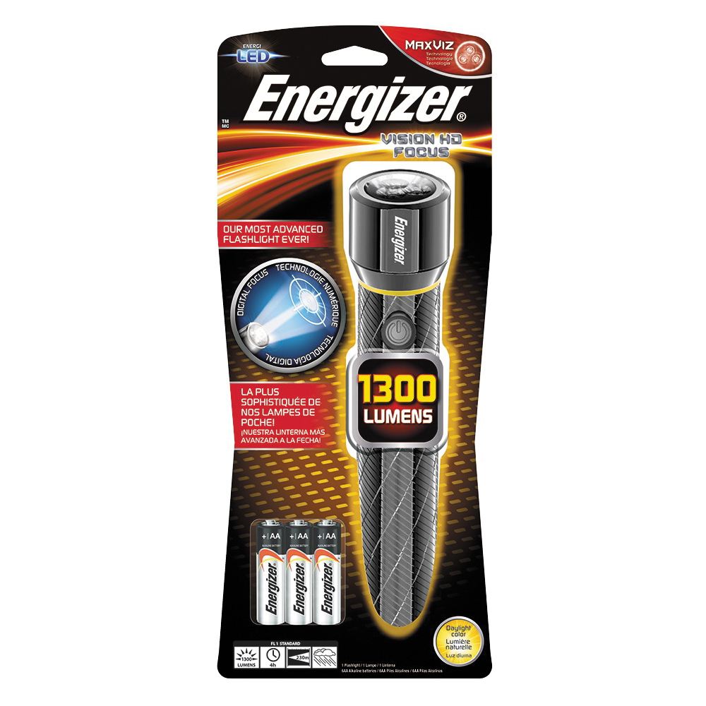 EPMZH61E Flashlight, AA Battery, LED Lamp, 1300 Lumens, 230 m High, 100 m Low Beam Distance, 4 hr Run Time